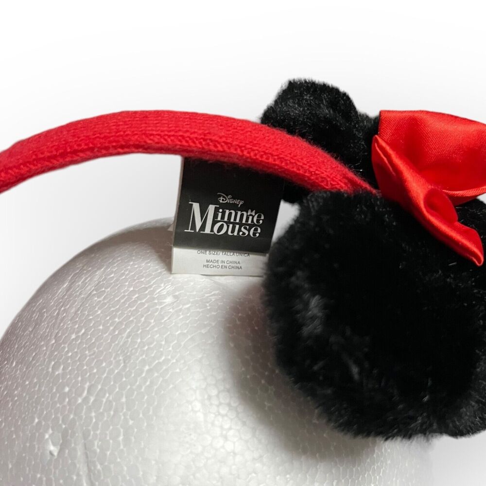 Disney Minnie Mouse Black Faux Fur w/ Red Satin Bows Ear Muffs One Size - NWOT - Picture 9 of 12
